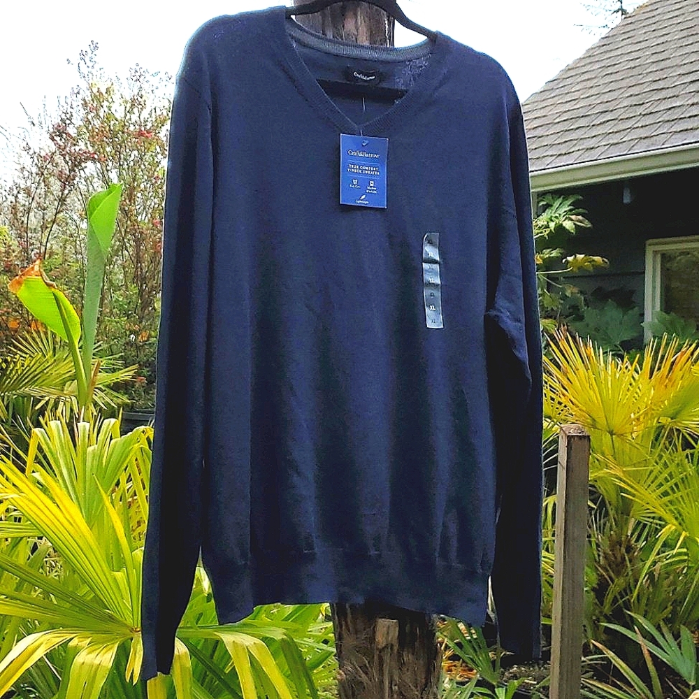 Croft & Barrow True Comfort Royalty H Sweater Long Sleeve VNeck Blue Mens XL